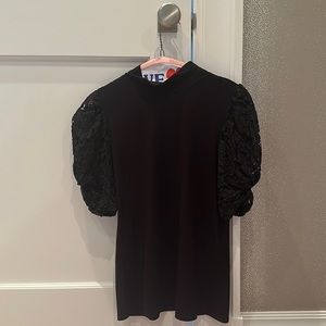 Black lace ruffle turtleneck blouse